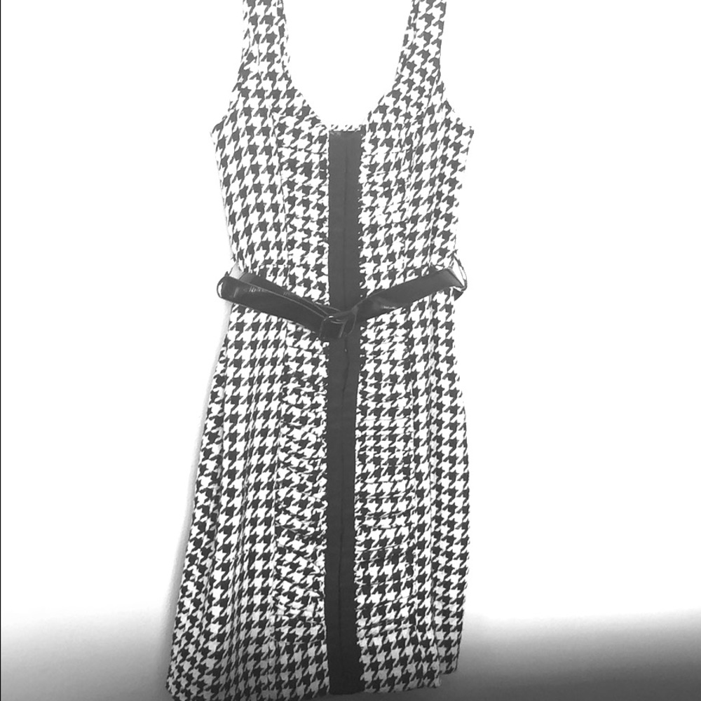 Belted houndstooth dress